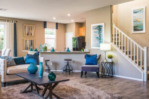 interior of home living room and kitchen